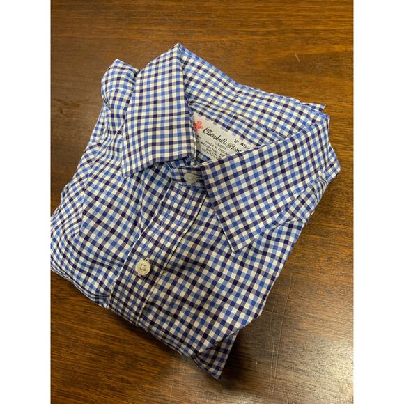 Turnbull & Asser Shirt Mens 18 Blue Plaid Button Up Long Sleeve England Cotton - Picture 1 of 8